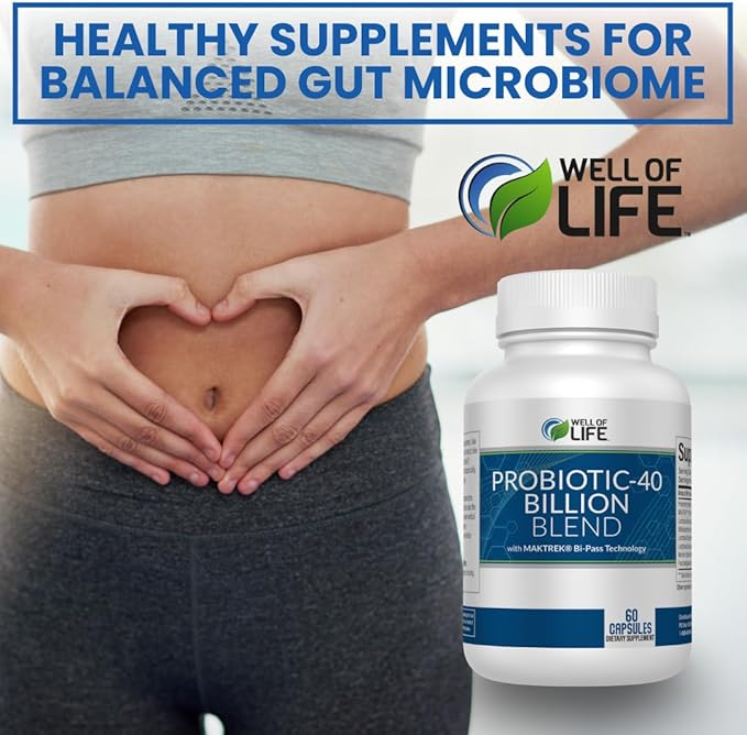 Well of Life Probiotic-40 Billion: Helps Gut Health & Digestive Support. 4 Strain Blend, 40 Billion CFU. Enhances Nutrient Absorption, Metabolism. 60 Capsules. Non-GMO, Made in USA.