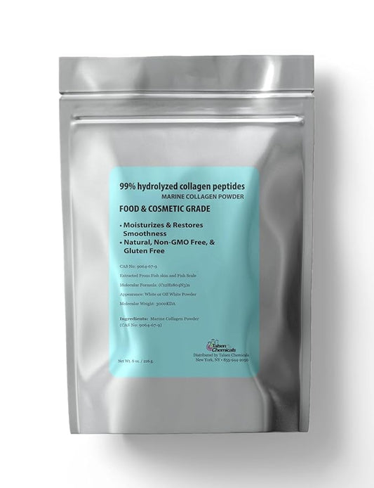 Pure Marine Collagen Powder, DIY Marine Collagen Peptides Powder for Hair, Skin Elasticity and Hydration Cosmetic Grade, (8 Ounce / 226 Gram)