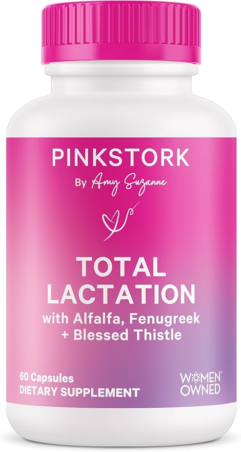 Pink Stork Total Lactation Supplement for Breast Milk Supply, Organic Fenugreek and Alfalfa to Support Breastfeeding, Milk Flow, and Production, Postpartum Essentials - 60 Capsules