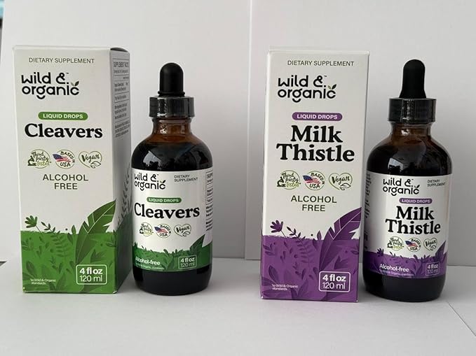 Wild & Organic Cleavers Tincture 4 fl oz & Milk Thistle Tincture 4 fl oz