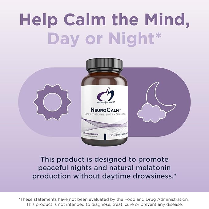 Designs for Health NeuroCalm - 5HTP GABA L-Theanine Supplement for Stress Response - Methylated B12, Vitamin B6, Taurine, Chamomile & Magnesium Supplement for Mood Support (60 Vegan Capsules)