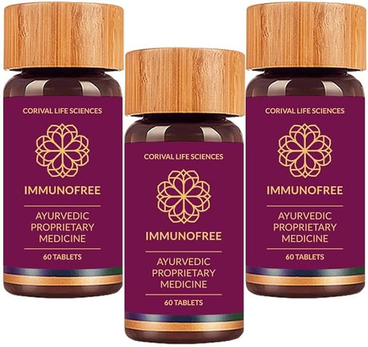 Immunofree Herbal Supplement for Immune Support - Natural Potent Blend of Tulsi, Kalmegh, Yashtimadhu & Giloy for Immune Boost - 100% Vegan - 60 Tablets- Pack of 3