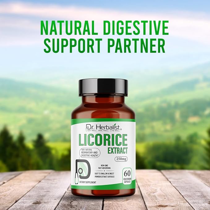 Dr. Herbalist Licorice Root Extract 250mg | 60 Capsules | 10:1 Glycyrrhiza Glabra Extract | Supports Overall Well-Being