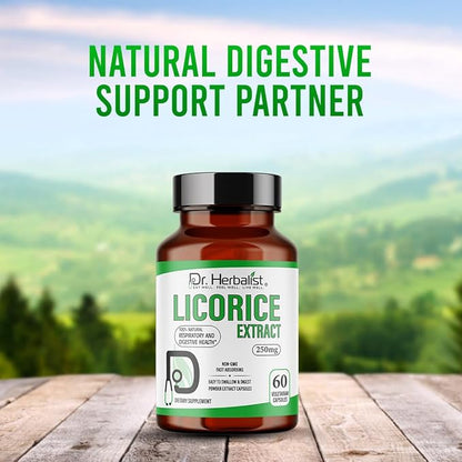 Dr. Herbalist Licorice Root Extract 250mg | 60 Capsules | 10:1 Glycyrrhiza Glabra Extract | Supports Overall Well-Being