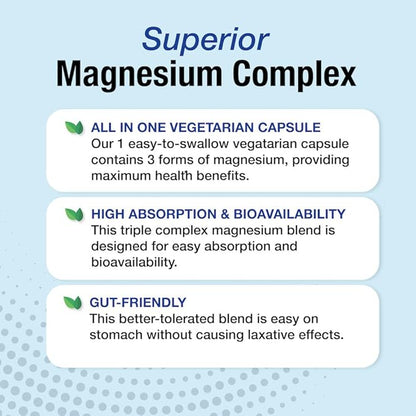 Puregen Labs Triple Magnesium Complex 300mg of Magnesium Glycinate, Malate, & Citrate [High Absorption] Total 240 Veg Capsules | No Harmful Additives | Non-GMO, NO Gluten and Dairy | Made in USA