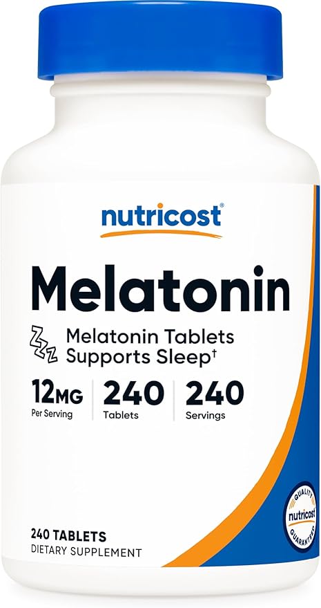 Nutricost Melatonin 12mg, 240 Tablets - 12mg Per Serving, Non-GMO, Gluten Free