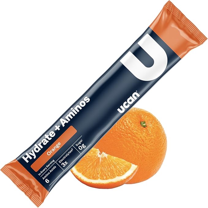 UCAN Hydrate + Aminos Packets, Orange, 10 Count, Keto, Sugar-Free Electrolyte + Muscle Recovery, Essential Electrolytes + EAAs & BCAAs, Non-GMO, Vegan, for Runners, Gym-Goers, Performance Athletes