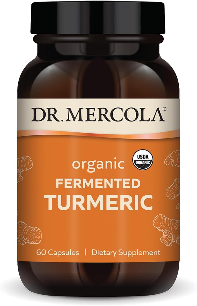 Dr. Mercola Organic Fermented Turmeric - 370 mg Fermented Turmeric - High-Bioavailability Curcuminoids - USDA Organic, Non-GMO, Gluten-Free & Soy-Free - 60 Capsules (30 Servings)