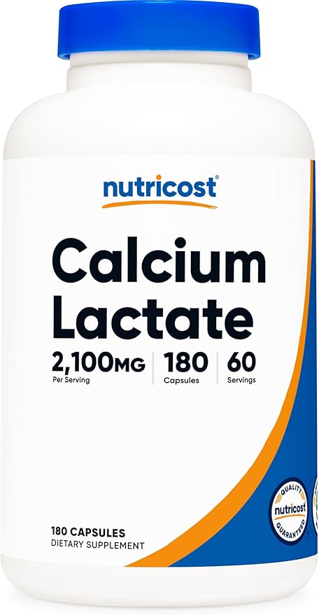 Nutricost Calcium Lactate 2,100mg; 180 Capsules - Vegan, Non-GMO and Gluten Free, 60 Servings