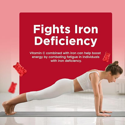 Iron Supplement for Women & Men - Iron Gummies with Vitamin B6, B12, C, Zinc, Folate for Adults & Kids - Support Iron Deficiency, Anemia, Energy Boost, Blood Builder - Sugar Free Vegan 60ct Cherry