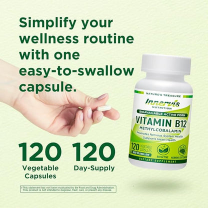 BioActive B12 Methylcobalamin 1000mcg - High Absorption, Supports Energy, Nerve & Heart Health - 120 Vegan Capsules, Non-GMO, Made in USA