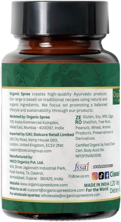 HADJOD - CISSUS 120 Tablets | Cissus Quadrangularis (Hadjod) | USDA Organic Certified | Organic and Natural 120tab - Pack of 3