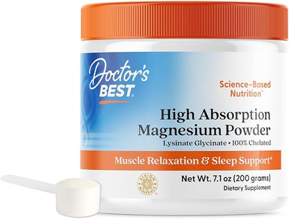 Doctor's Best High Absorption Magnesium Powder,White, 100% Chelated TRACCS, Not Buffered, Headaches, Sleep, Energy. Non-GMO, Vegan, Gluten Free, 200G, 7.1 Ounce (Pack of 1)