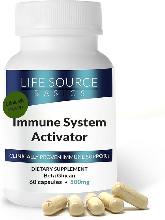 Life Source Basics Immune System Support Activator - High Purity Beta 1,3/1,6 Glucan - Immunity and Vitamin Supplement Non-GMO & Vegan Friendly for Men & Women, Gluten-Free 500 mg - 60 Capsules