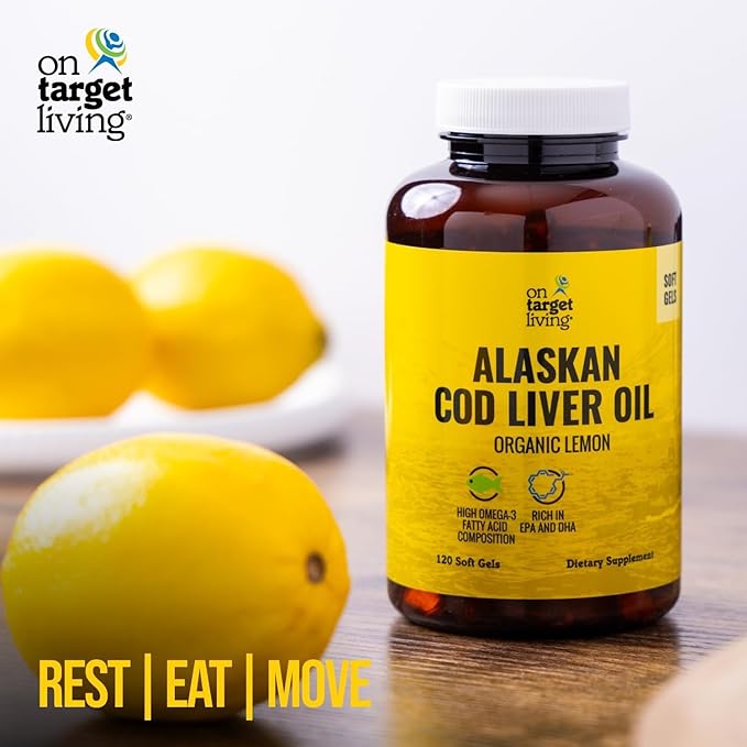 On Target Living Alaskan Cod Liver Oil 120 Soft Gels | Line Caught in The USA | Naturally Occurring Vitamin D | Rich in Omega 3 DHA/EPA