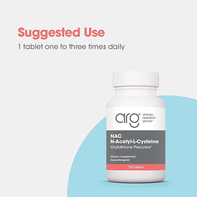 Allergy Research Group NAC Supplement - N-Acetyl-L-Cysteine, Glutathione Precursor, Supports Immune Function, Healthy Mucus Clearance, Free Form Amino Acid, Hypoallergenic - 120 Count
