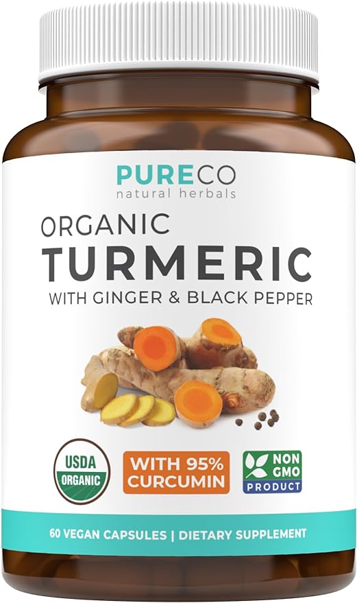 USDA Organic Turmeric Curcumin with Black Pepper and Ginger (2 Month Supply) Joint Support Supplement with Tumeric and Ginger Root Powder - Organic Turmeric Supplement - 60 Vegan Capsules (No Pills)