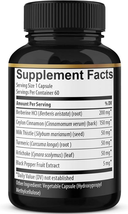 (2 Packs) Berberine Supplement Plus Ceylon Cinnamon, Turmeric, Artichoke, Milk Thistle, Black Pepper - 120 Capsules - 4 Months Supply