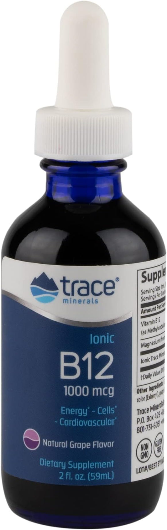 Trace Minerals | Liquid Ionic Vitamin B12 1000 mcg | Dietary Supplement Powerd by Concentrace Full Spectrum Ionic Minerals | 2 fl oz, 59 Servings