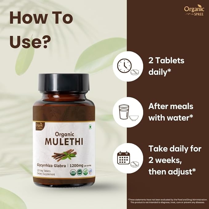 MULETHI - Licorice 120 Tablets | Glycyrrhiza Glabra (Mulethi) | Liquorice Root | USDA Organic Certified | Supports Healthy Digestion | Organic and Natural 120 tab