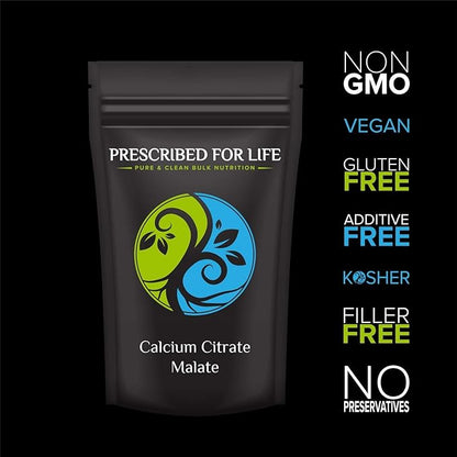 Prescribed for Life Calcium Citrate Malate, Pure Vegan Calcium Powder for Bone Health & Cardiovascular Support, Easy Absorption Formula, Non GMO, Filler & Additive Free (1kg / 2.2lb)