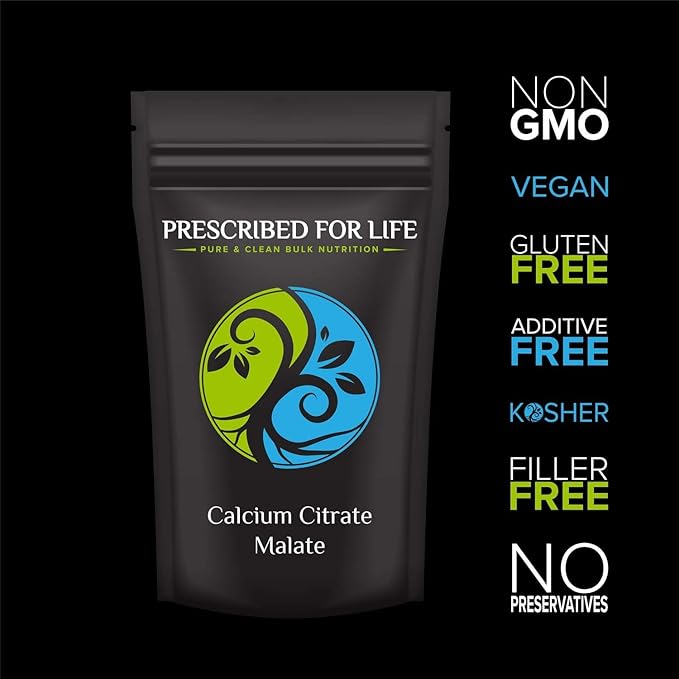Prescribed for Life Calcium Citrate Malate, Pure Vegan Calcium Powder for Bone Health & Cardiovascular Support, Easy Absorption Formula, Non GMO, Filler & Additive Free (12oz / 340g)