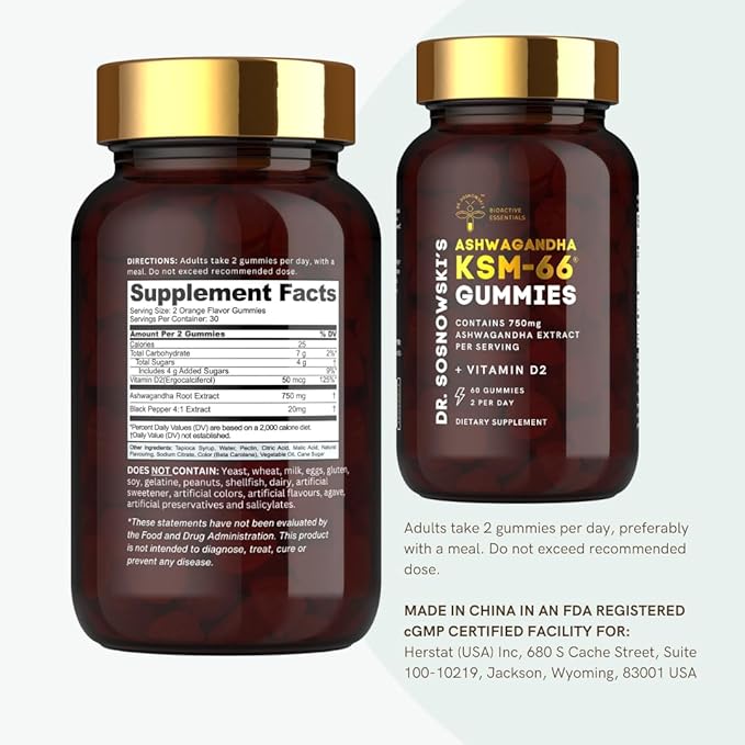 Dr Sosnowski's BioActive KSM-66 Ashwagandha Gummies | 750mg Ashwagandha Extract with Vitamin D2 (60 Gummies)