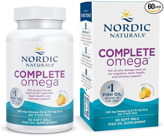Nordic Naturals Complete Omega, Lemon Flavor - 60 Soft Gels - 565 mg Omega-3 - EPA & DHA with Added GLA - Healthy Skin, Cognition, Positive Mood - Non-GMO - 30 Servings