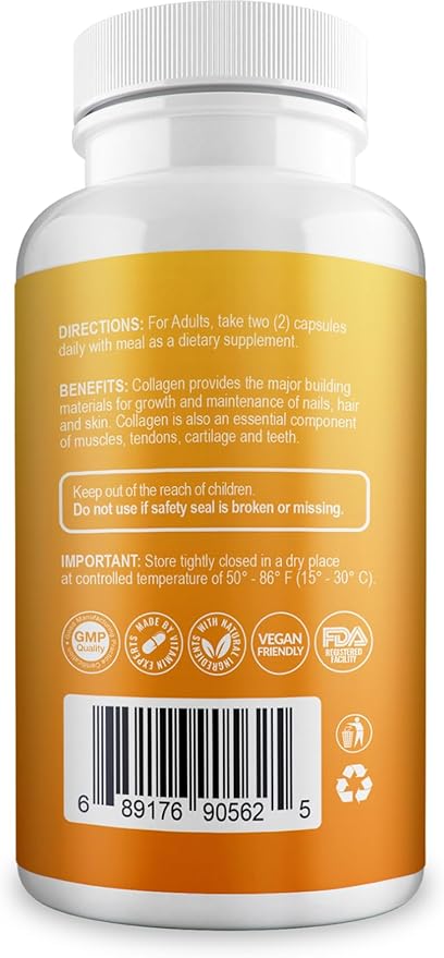 Aura Vitamin Hydrolyzed Collagen with Vitamin C Capsules 500mg Great Energy | Skin, Hair and Nail Support | Hyaluronic Acid Pills - 60ct (2)