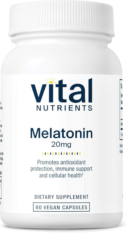 Vital Nutrients Melatonin 20mg | Vegan | Sleep Supplement to Support The Body's Natural Sleep Cycle* | Gluten, Dairy, Soy Free | 60 Capsules
