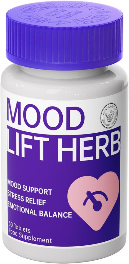 Natural Herbal Supplement Mood Lift Herb - Natural Calm Supplement with Ashwagandha & L-Theanine | 60 Heart-Shaped Tablets | Supports Emotional Balance, Focus & Sleep Quality, Vegan