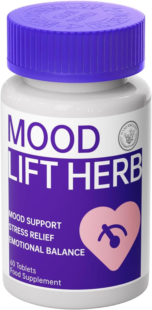 Natural Herbal Supplement Mood Lift Herb - Natural Calm Supplement with Ashwagandha & L-Theanine | 60 Heart-Shaped Tablets | Supports Emotional Balance, Focus & Sleep Quality, Vegan