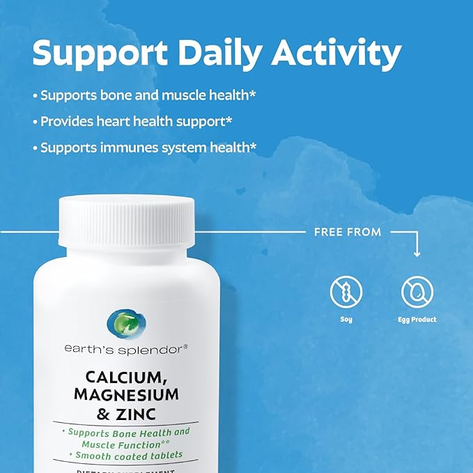 Earth's Splendor: Vitamin B12 & Calcium, Magnesium, Zinc Bundle. Gluten Free, No Artificial Flavors or Colors, Supports Energy Metabolism & Bone Health
