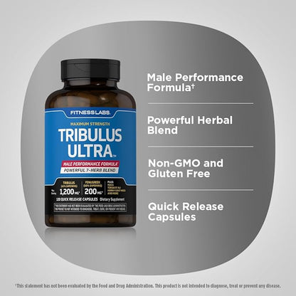 Fitness Labs Tribulus Terrestris for Men | 120 Capsules | 7-Herb Blend with Fenugreek and Maca Extract | Non GMO & Gluten Free