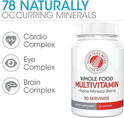 Silver Fern Whole Food Daily Multi Vitamin w/Trace Mineral Blend Supplement - 1 Bottle - 60 Vegicaps - 30 Day Supply - Natural, Non-GMO, Vegan, Men's & Women's Multivitamin - Zero Synthetics