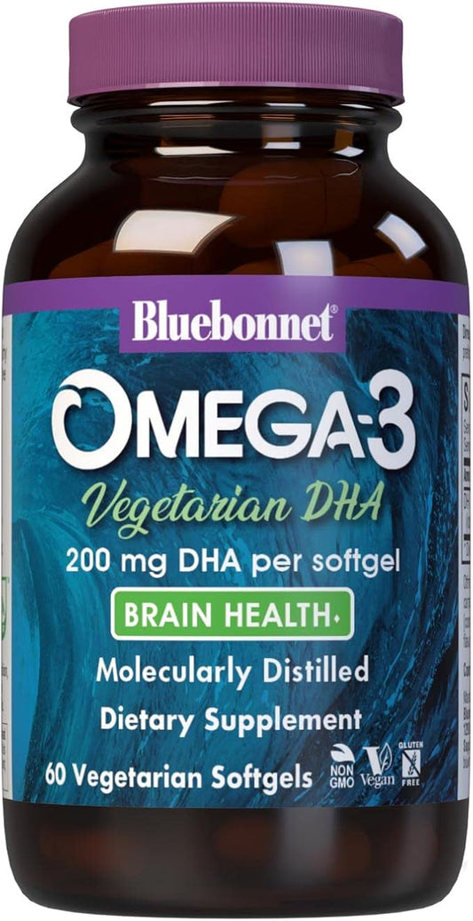 BlueBonnet Natural Omega-3 Vegetarian DHA Vegetarian Softgels, 200 mg, 60 Count ('743715009097)