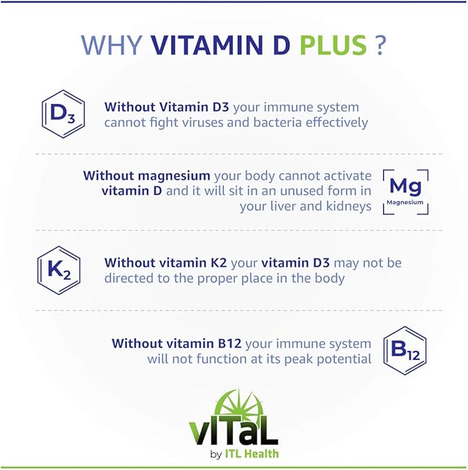 Vegan Vitamin D3 Plus with Magnesium, B12, K2 - High Potency Food-Based Immune Support, Bone Health & Mood Balance Supplement - 60 Easy-to-Swallow Capsules for Adults and Kids