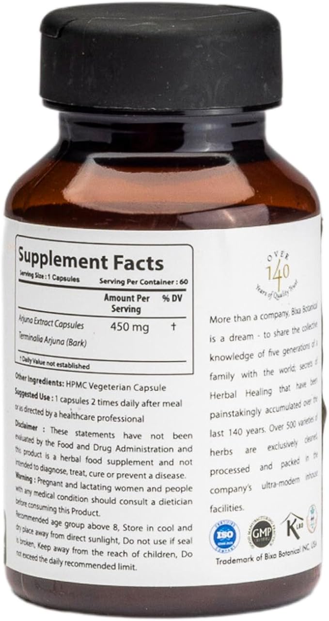 bixa BOTANICAL Arjuna (Terminalia Arjuna) | Potent Heart Tonic & Rejuvenative | Herbal Supplement for Heart Health | Superfood. (60 Count (Pack of 1), Arjuna Extract Capsules)