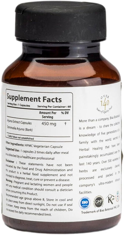 bixa BOTANICAL Arjuna (Terminalia Arjuna) | Potent Heart Tonic & Rejuvenative | Herbal Supplement for Heart Health | Superfood. (60 Count (Pack of 1), Arjuna Extract Capsules)