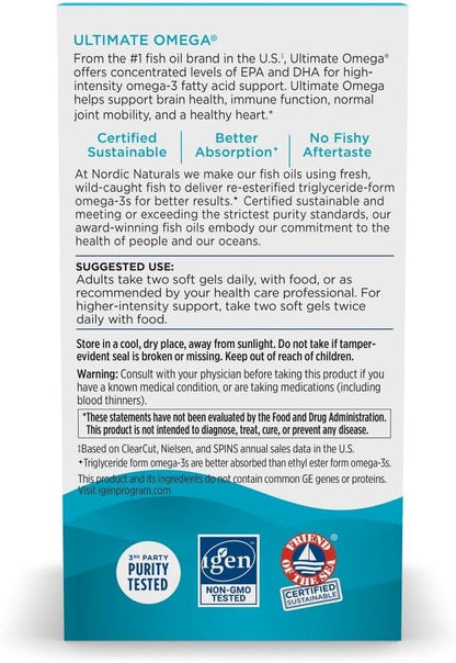 Nordic Naturals Ultimate Omega, Lemon Flavor - 210 Soft Gels - 1280 mg Omega-3 - High-Potency Fish Oil with EPA & DHA - Promotes Brain & Heart Health - Non-GMO - 105 Servings