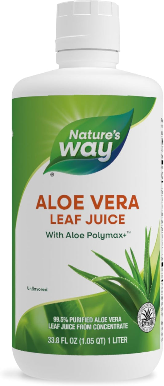 Nature's Way Aloe Vera Leaf Juice with Aloe Polymax+, 99.5% Purified Aloe Vera Leaf Juice from Concentrate, International Aloe Science Council Certified, Unflavored, 33.8 Fl Oz