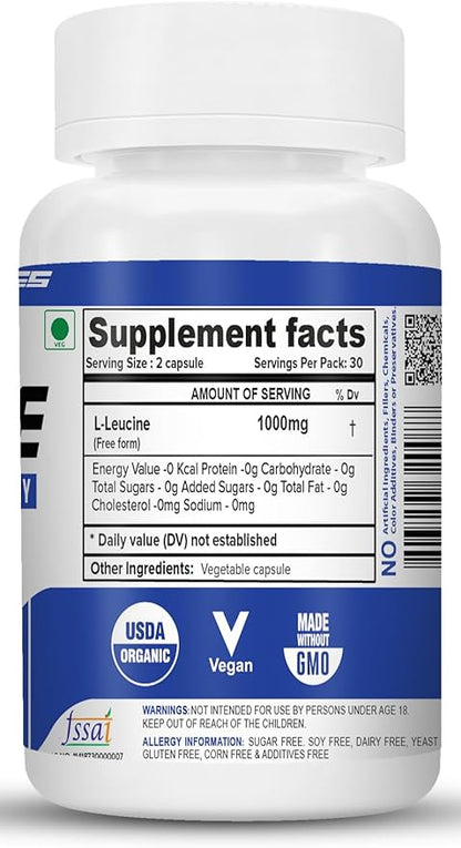L-Leucine 1000mg Capsules | Promotes Lean Muscle Mass, Muscle Building & Strengthening (120 Capsules)