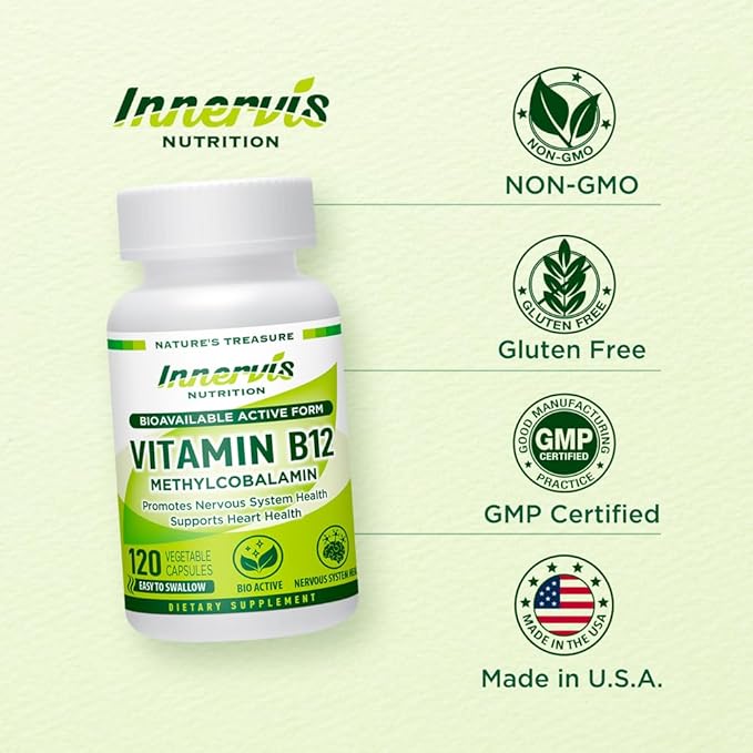 BioActive B12 Methylcobalamin 1000mcg - High Absorption, Supports Energy, Nerve & Heart Health - 120 Vegan Capsules, Non-GMO, Made in USA