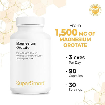 SuperSmart - Magnesium Orotate 1500mg per Day - High Absorption Magnesium Supplement | Non GMO & Gluten Free - 90 * 3 Vegetarian Capsules