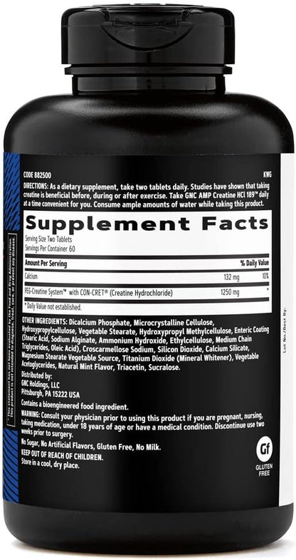 GNC AMP Creatine HCl 189 Pills, Clinically Proven Strength & Muscle Builder, Athletic Performance, Energy Production, Recovery Supplement, Fast Absorbing, Gluten Free Formula, 60 Servings