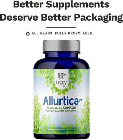 Allurtica | Sinus & Respiratory Support Supplement with Quercetin and Stinging Nettle | Seasonal Support for Adults & Kids | Non Drowsy | 40 Capsules