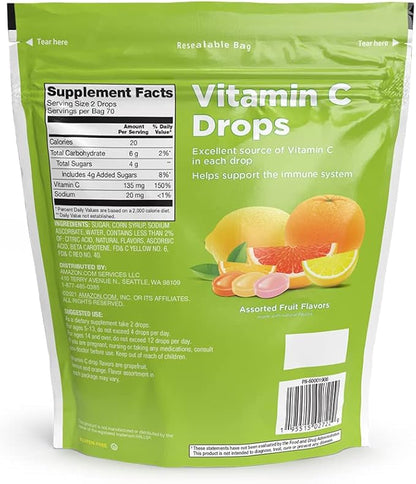 Amazon Basic Care Vitamin C Supplement Drops, Lemon, Orange & Grapefruit, 140 count (Previously SoundHealth)