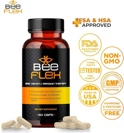 Bee Flex Joint Support Supplements - Glucosamine & Turmeric for Joint & Muscle Health, Enhanced Mobility, Flexibility, and Comfort - Natural Cartilage Support Complex - 60 Capsules (2)