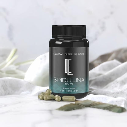 Spirulina Capsules - 90 x 500 mg, High-Potency Plant-Based Superfood, Supplements, Non-GMO Vegetable Cellulose Vegan Friendly Capsules