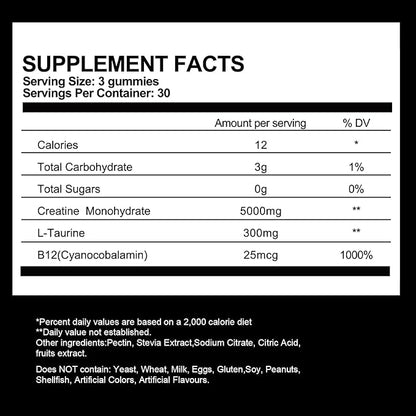 Sugar Free Creatine Monohydrate Gummies for Men & Women-5g of Creatine Monohydrate per Serving for Muscle Mass,Vegan,Blueberry Flavor, 90 Count